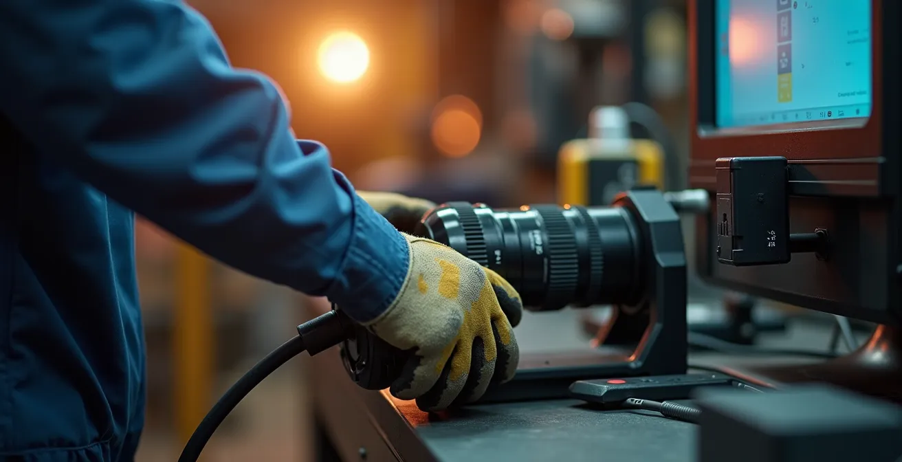 Mains expertes d'un technicien manipulant une caméra d'inspection de drain